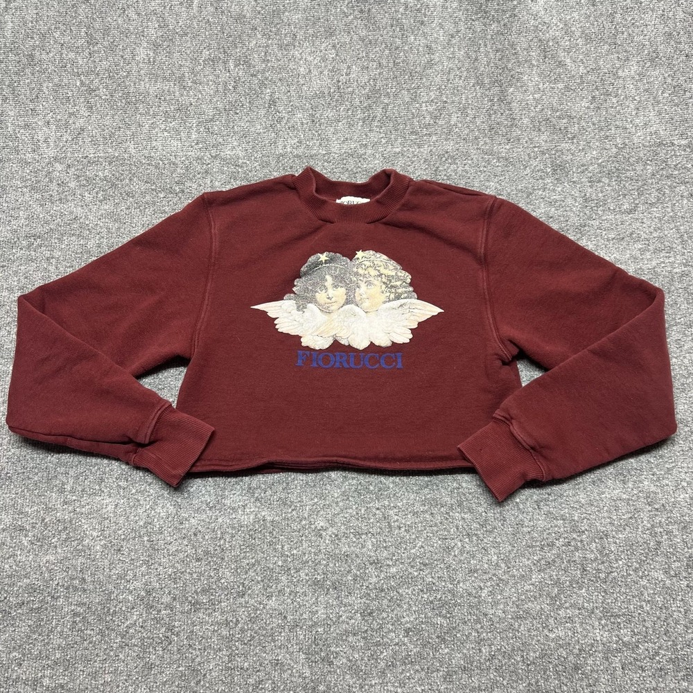 Fiorucci Sweatshirt Womens XS Red Fleece Cropped Angel Graphic Made Italy